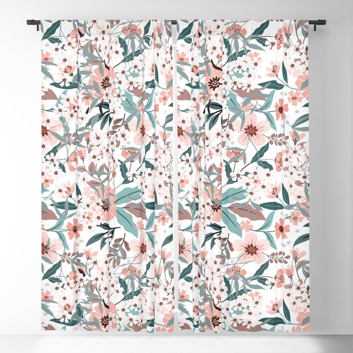 Spring Wildflowers, Floral Prints, Soft Pink and Teal Window Curtain Gallery Image 5