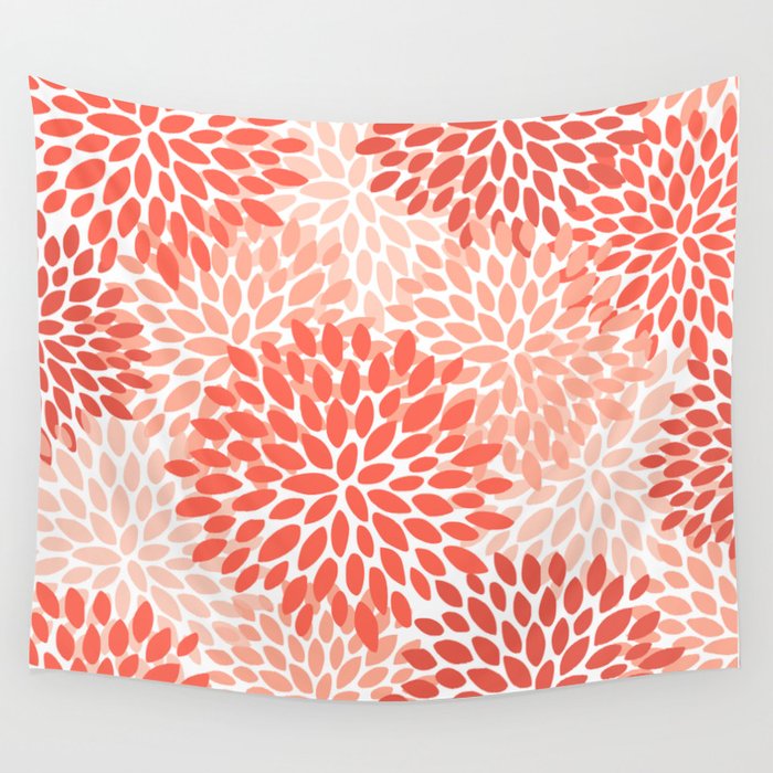 Flowers Pattern, Coral, Pink, Floral Prints Wall Tapestry Gallery Image 4