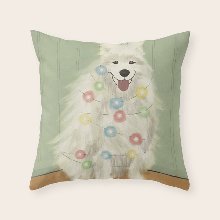 Lit up Holiday Samoyed Throw Pillow Gallery Image 6