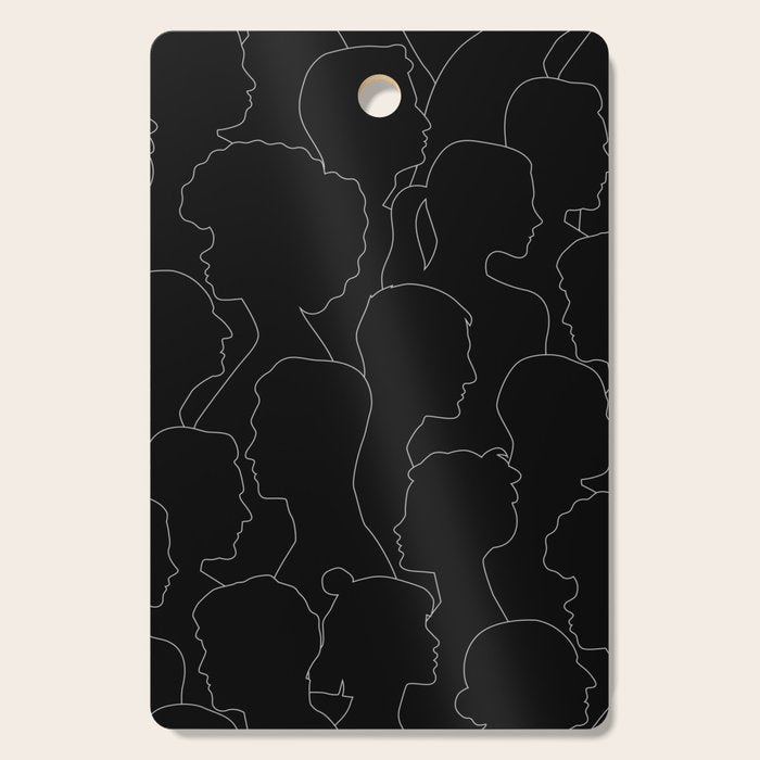 Black and white diverse people crowd pattern Cutting Board Gallery Image 1
