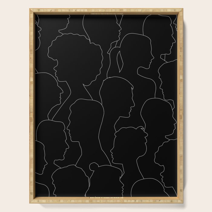Black and white diverse people crowd pattern Serving Tray Gallery Image 1