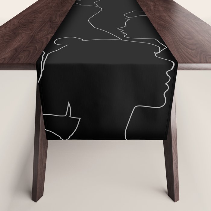 Black and white diverse people crowd pattern Table Runner Gallery Image 1