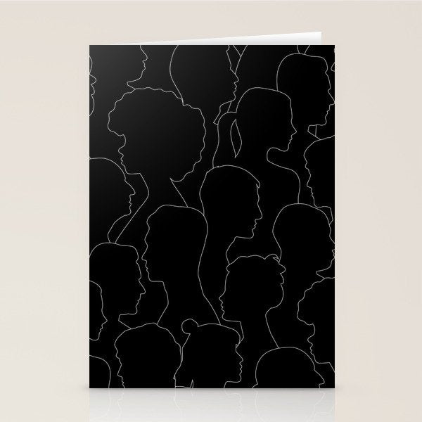 Black and white diverse people crowd pattern Stationery Card Gallery Image 2