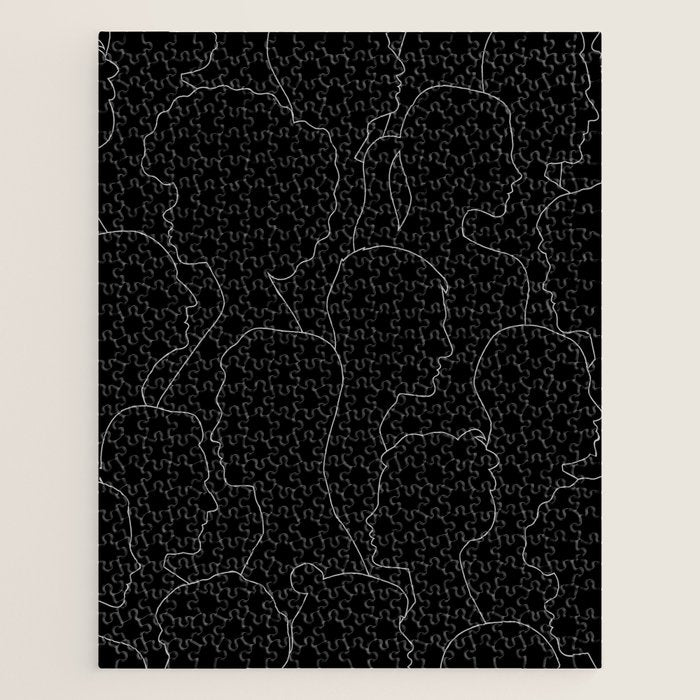 Black and white diverse people crowd pattern Jigsaw Puzzle Gallery Image 1
