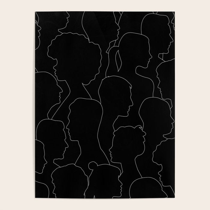 Black and white diverse people crowd pattern Poster Gallery Image 1