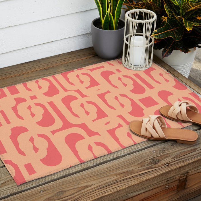 Peach Pink Mid Century Modern Loop Pattern Outdoor Rug Gallery Image 2