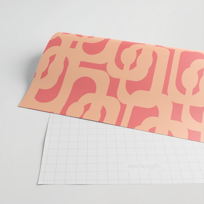 Peach Pink Mid Century Modern Loop Pattern Wrapping Paper Gallery Image 2