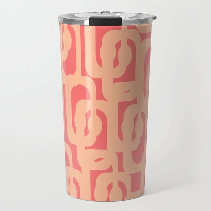 Peach Pink Mid Century Modern Loop Pattern Travel Mug Gallery Image 1