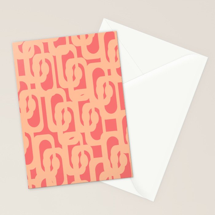 Peach Pink Mid Century Modern Loop Pattern Stationery Card Gallery Image 2