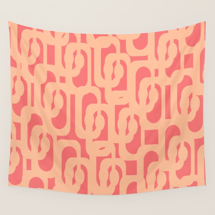 Peach Pink Mid Century Modern Loop Pattern Wall Tapestry Gallery Image 4