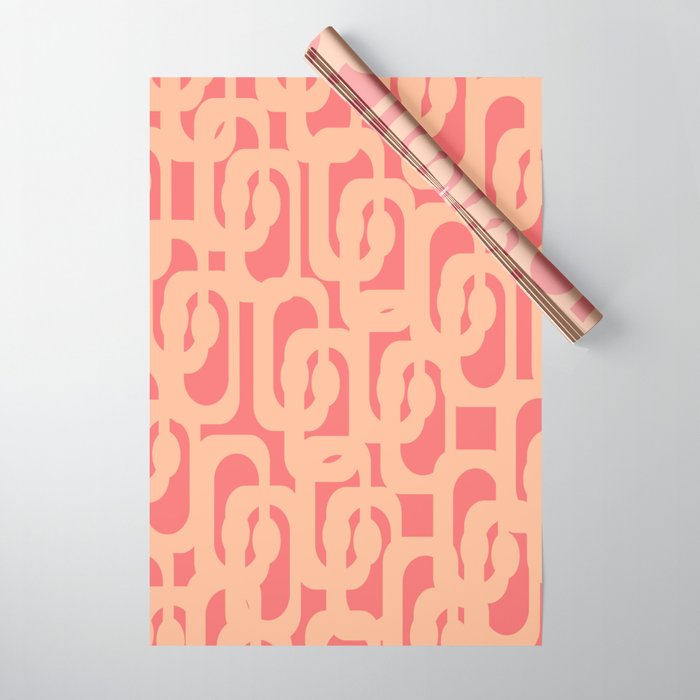 Peach Pink Mid Century Modern Loop Pattern Wrapping Paper Gallery Image 1