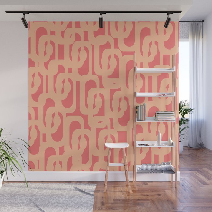 Peach Pink Mid Century Modern Loop Pattern Wall Mural Gallery Image 1