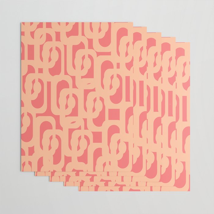 Peach Pink Mid Century Modern Loop Pattern Wrapping Paper Gallery Image 3