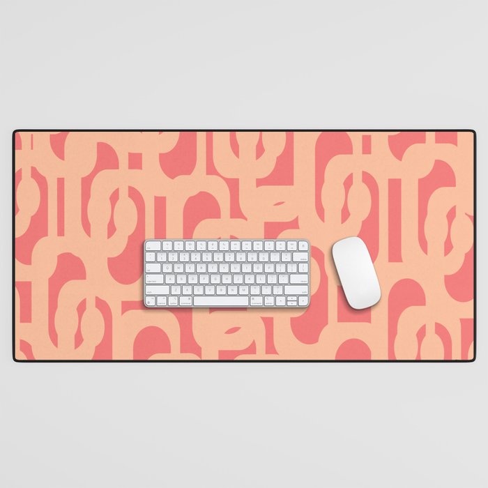 Peach Pink Mid Century Modern Loop Pattern Desk Mat Gallery Image 1