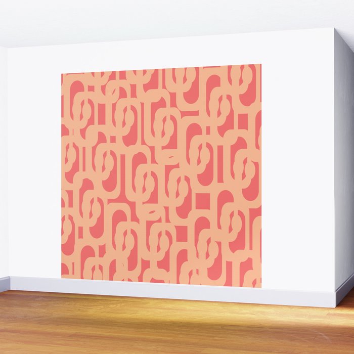 Peach Pink Mid Century Modern Loop Pattern Wall Mural Gallery Image 2