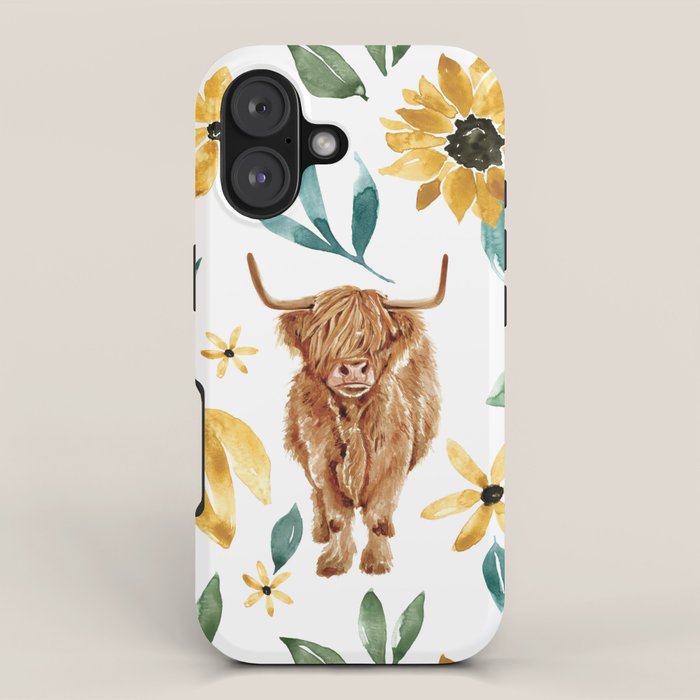 Sunflower Floral Highland Cow iPhone Case Gallery Image 1