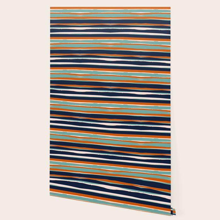 Stripes Abstract, Orange, Teal, Navy Wallpaper Gallery Image 2