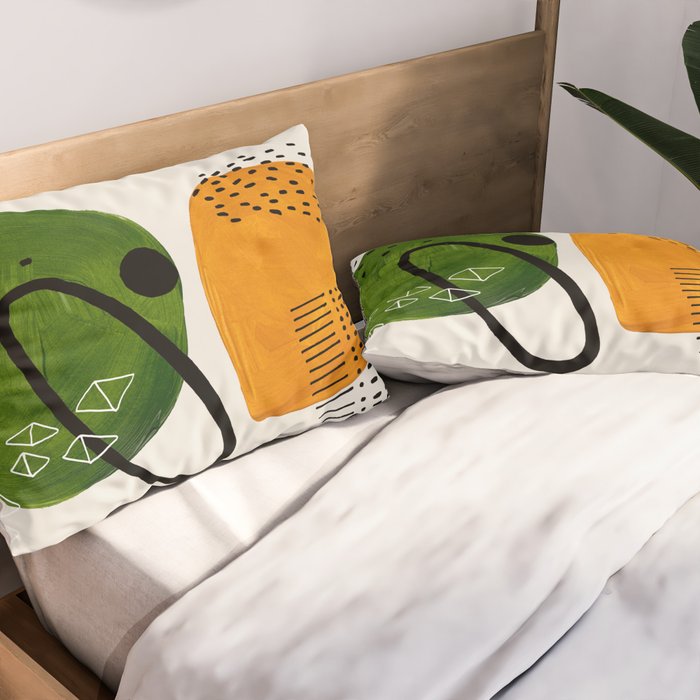Mid Century Modern Abstract Colorful Art Patterns Olive Green Yellow Ochre Orbit Geometric Objects Pillow Sham Gallery Image 2