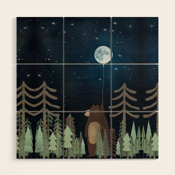 the moon balloon Wood Wall Art Gallery Image 1
