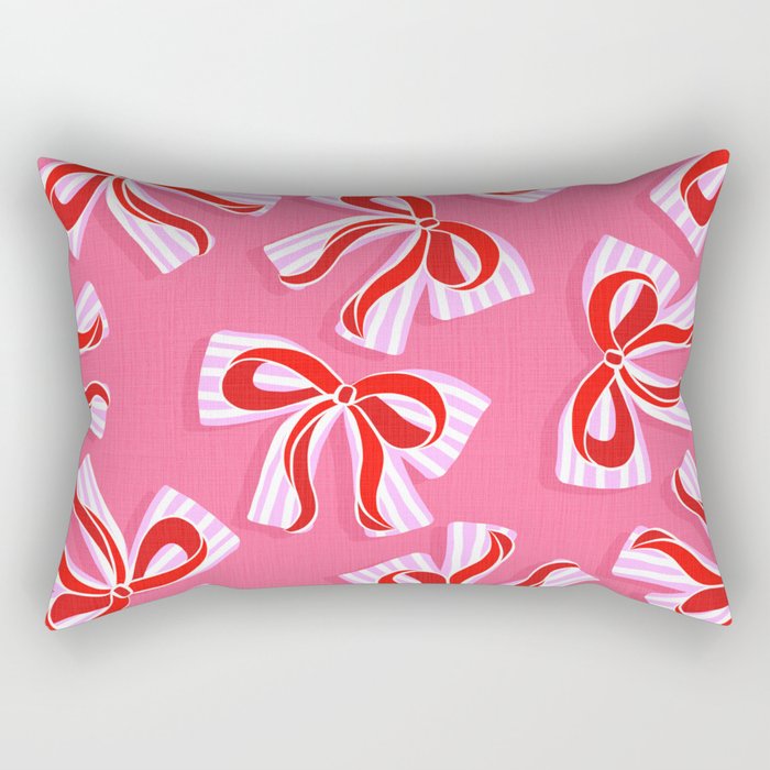 Ditsy Kitsch Ribbons and bows 2. Watermelon Pink and Red Rectangular Pillow Gallery Image 1