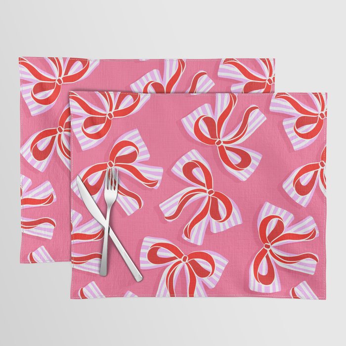 Ditsy Kitsch Ribbons and bows 2. Watermelon Pink and Red Placemat Gallery Image 1