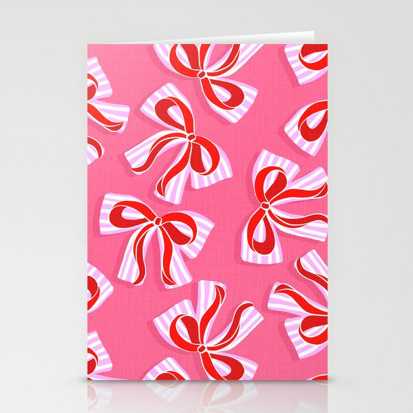 Ditsy Kitsch Ribbons and bows 2. Watermelon Pink and Red Stationery Card Gallery Image 2