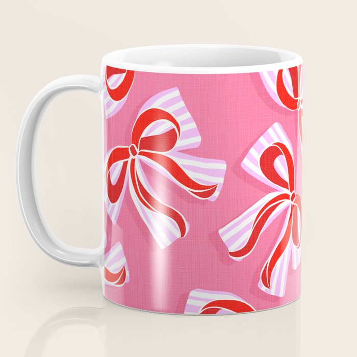Ditsy Kitsch Ribbons and bows 2. Watermelon Pink and Red Coffee Mug Gallery Image 3