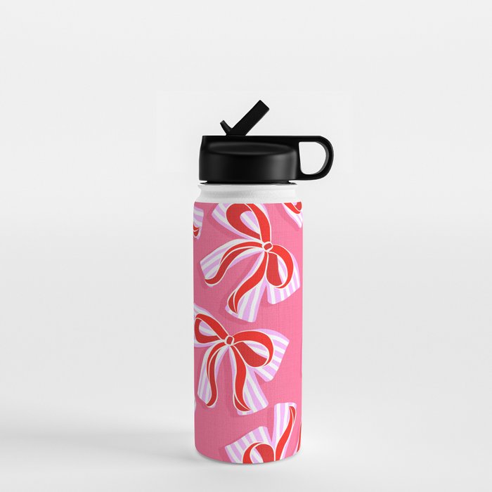 Ditsy Kitsch Ribbons and bows 2. Watermelon Pink and Red Water Bottle Gallery Image 1