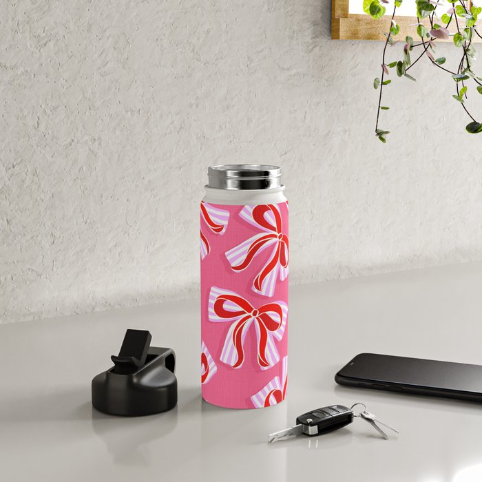 Ditsy Kitsch Ribbons and bows 2. Watermelon Pink and Red Water Bottle Gallery Image 4