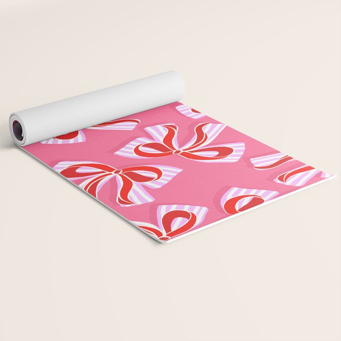Ditsy Kitsch Ribbons and bows 2. Watermelon Pink and Red Yoga Mat Gallery Image 2