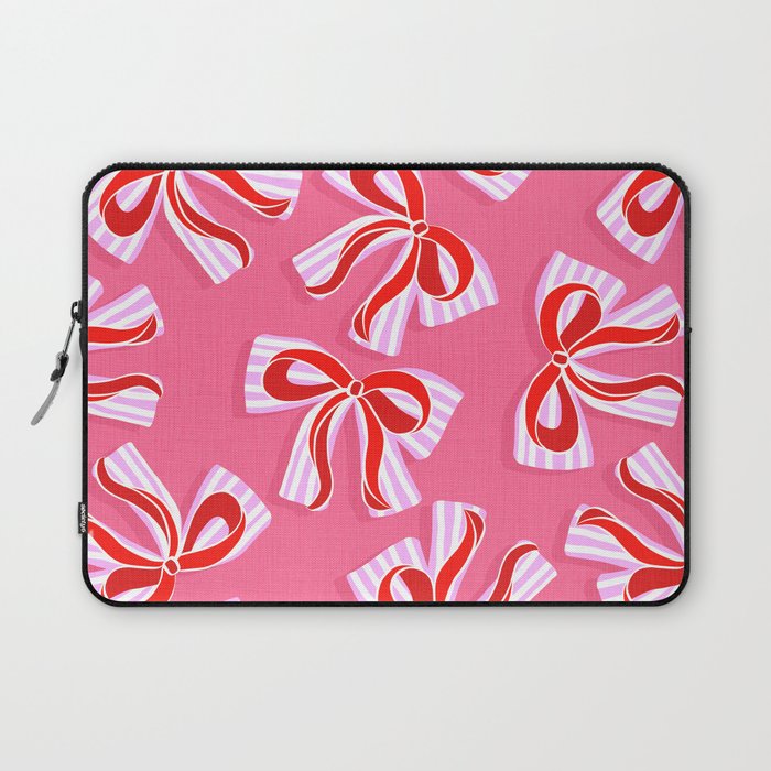 Ditsy Kitsch Ribbons and bows 2. Watermelon Pink and Red Laptop Sleeve Gallery Image 1