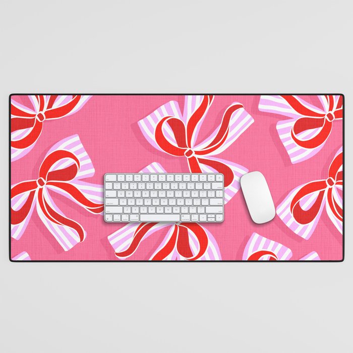 Ditsy Kitsch Ribbons and bows 2. Watermelon Pink and Red Desk Mat Gallery Image 1