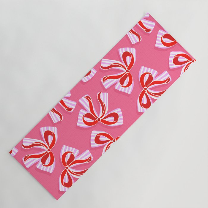 Ditsy Kitsch Ribbons and bows 2. Watermelon Pink and Red Yoga Mat Gallery Image 1