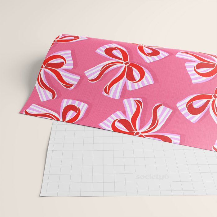 Ditsy Kitsch Ribbons and bows 2. Watermelon Pink and Red Wrapping Paper Gallery Image 2