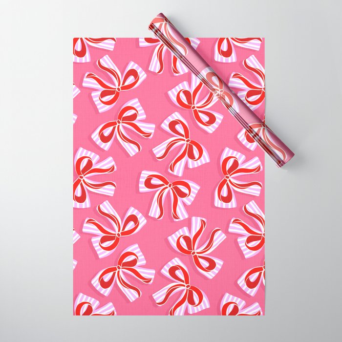 Ditsy Kitsch Ribbons and bows 2. Watermelon Pink and Red Wrapping Paper Gallery Image 1