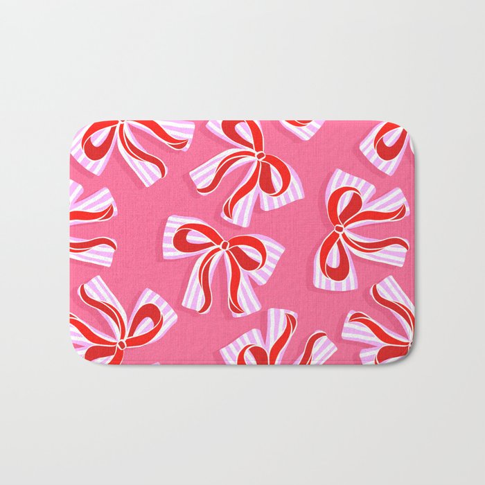 Ditsy Kitsch Ribbons and bows 2. Watermelon Pink and Red Bath Mat Gallery Image 1