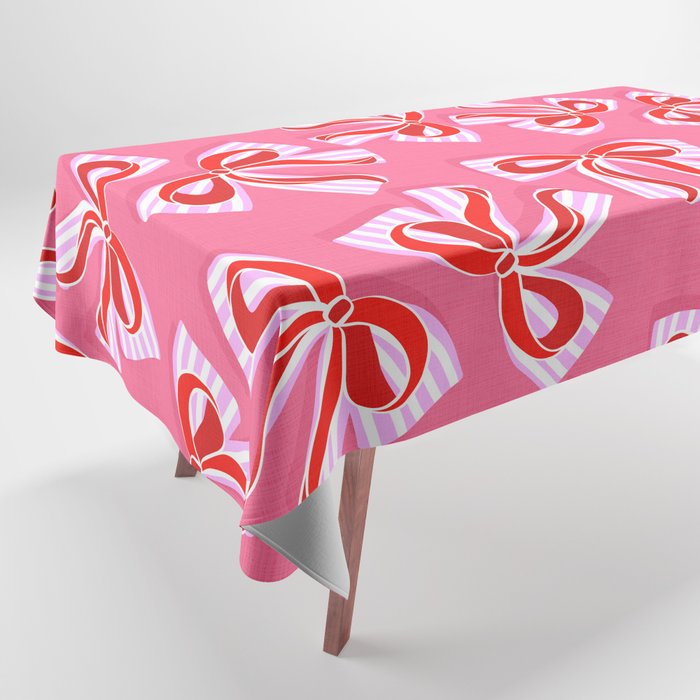 Ditsy Kitsch Ribbons and bows 2. Watermelon Pink and Red Tablecloth Gallery Image 1