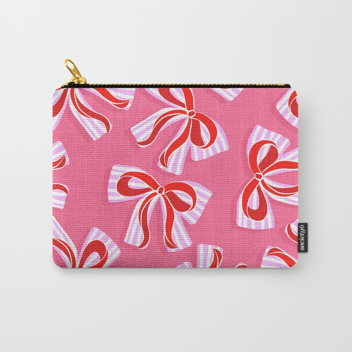 Ditsy Kitsch Ribbons and bows 2. Watermelon Pink and Red Carry All Pouch Gallery Image 1