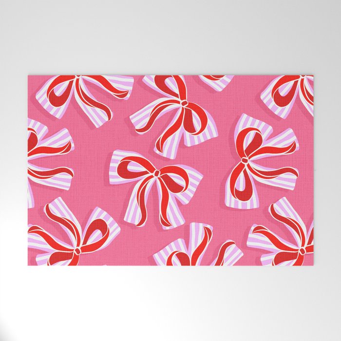 Ditsy Kitsch Ribbons and bows 2. Watermelon Pink and Red Welcome Mat Gallery Image 1