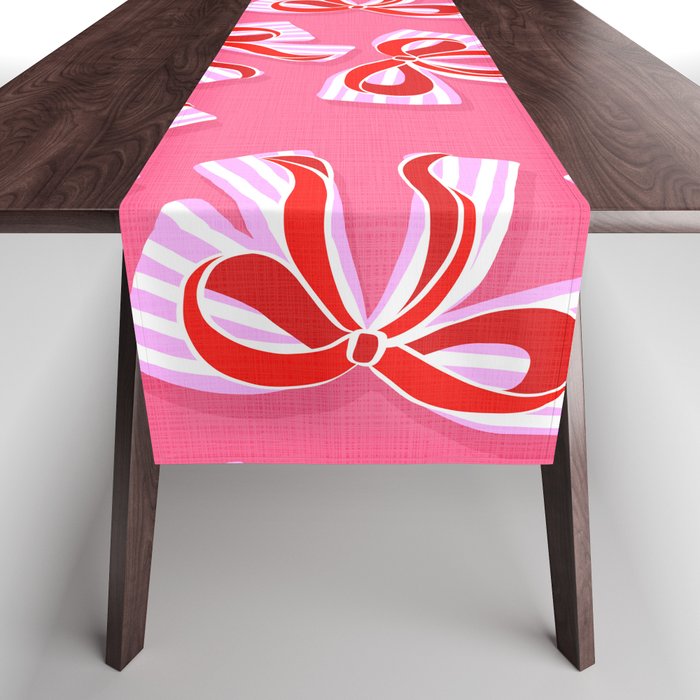 Ditsy Kitsch Ribbons and bows 2. Watermelon Pink and Red Table Runner Gallery Image 1