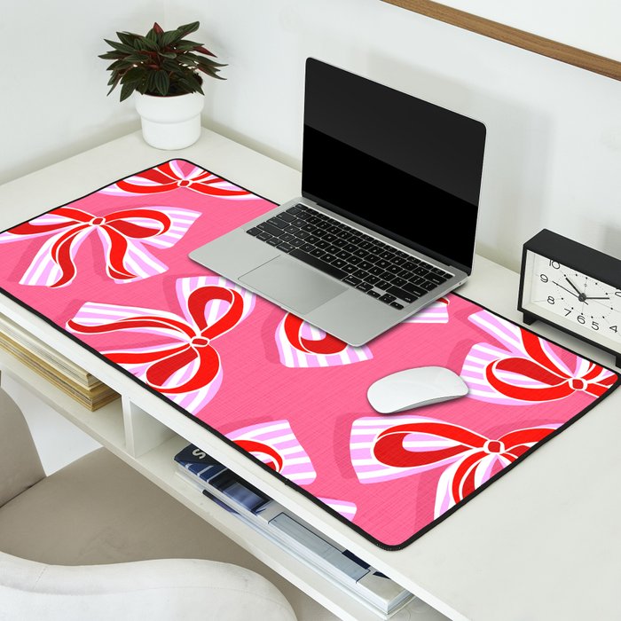 Ditsy Kitsch Ribbons and bows 2. Watermelon Pink and Red Desk Mat Gallery Image 2