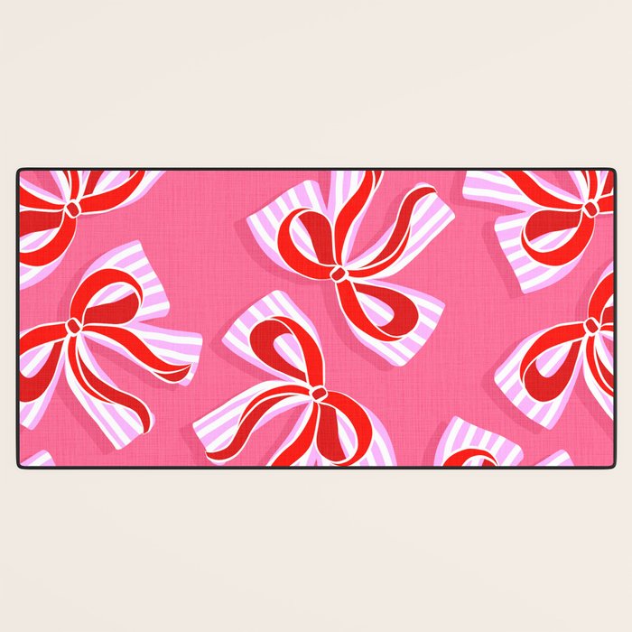 Ditsy Kitsch Ribbons and bows 2. Watermelon Pink and Red Desk Mat Gallery Image 3