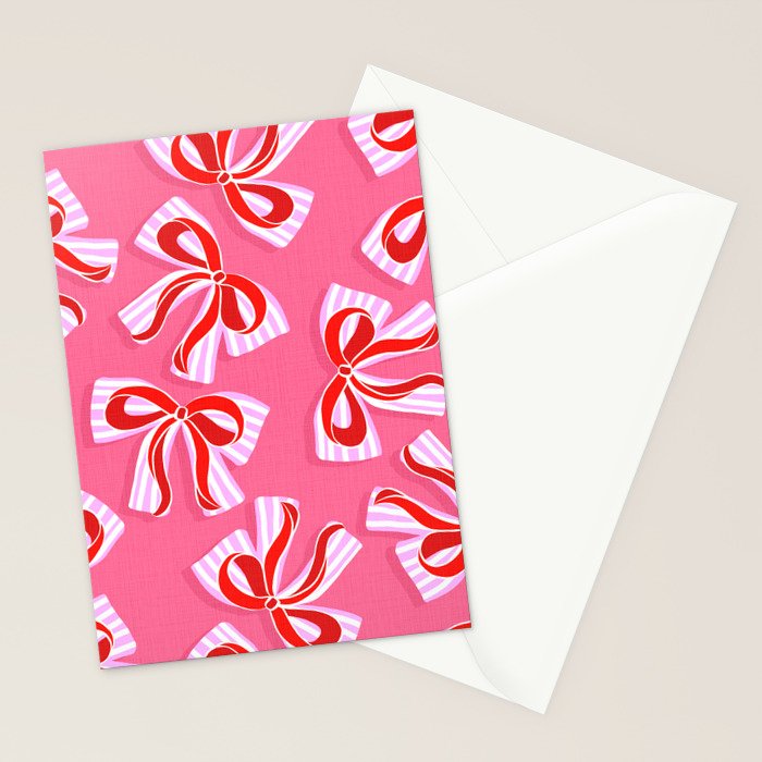 Ditsy Kitsch Ribbons and bows 2. Watermelon Pink and Red Stationery Card Gallery Image 2