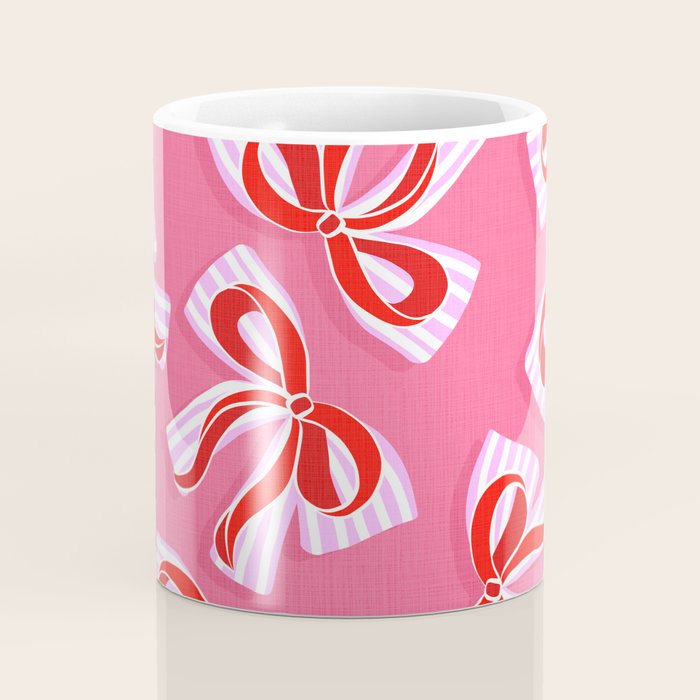 Ditsy Kitsch Ribbons and bows 2. Watermelon Pink and Red Coffee Mug Gallery Image 4