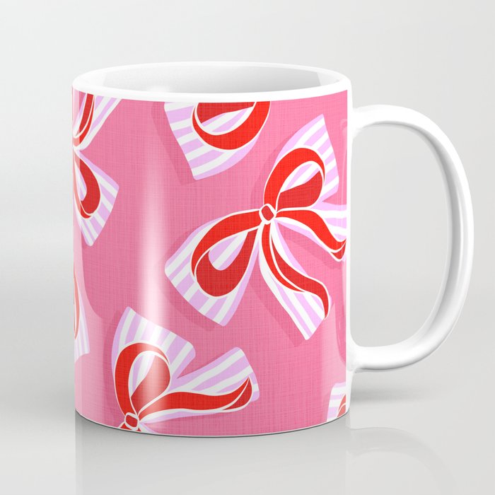 Ditsy Kitsch Ribbons and bows 2. Watermelon Pink and Red Coffee Mug Gallery Image 1