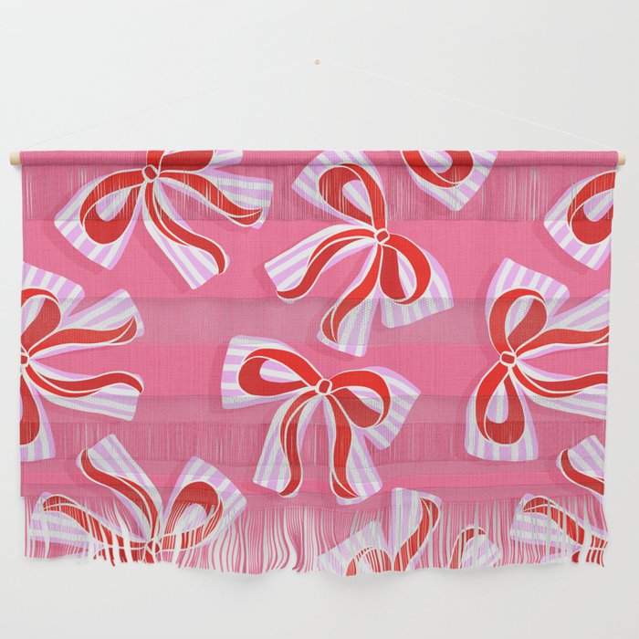 Ditsy Kitsch Ribbons and bows 2. Watermelon Pink and Red Wall Hanging Gallery Image 1
