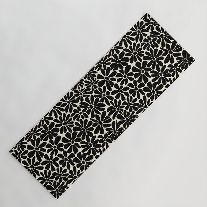 Black and White Retro Floral Art Print  Yoga Mat Gallery Image 1