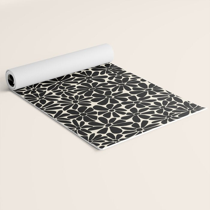 Black and White Retro Floral Art Print  Yoga Mat Gallery Image 2