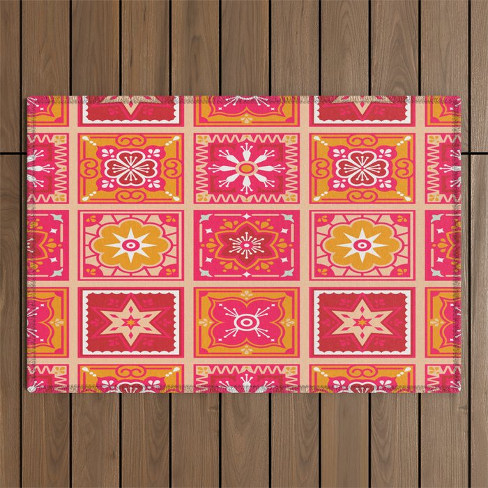 Talavera Mexican Tile - Hot Pink & Orange Palette Outdoor Rug Gallery Image 1