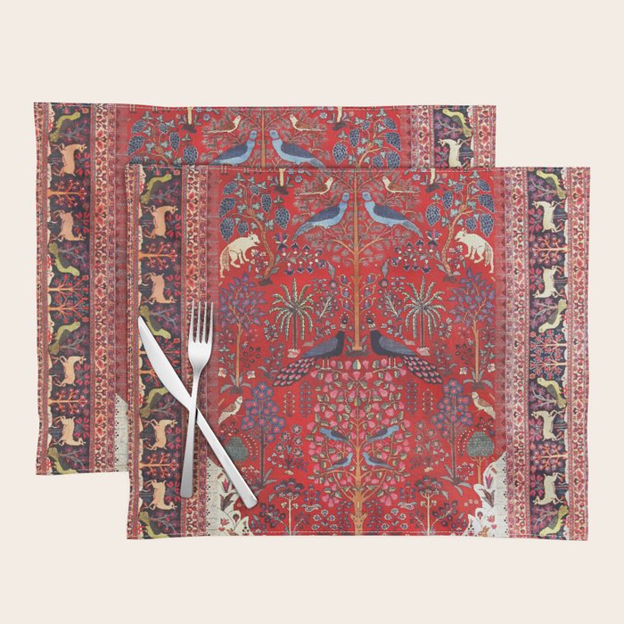 Tree of Life Beautiful Flower Garden Persian Khorassan Rug Print Placemat Gallery Image 1